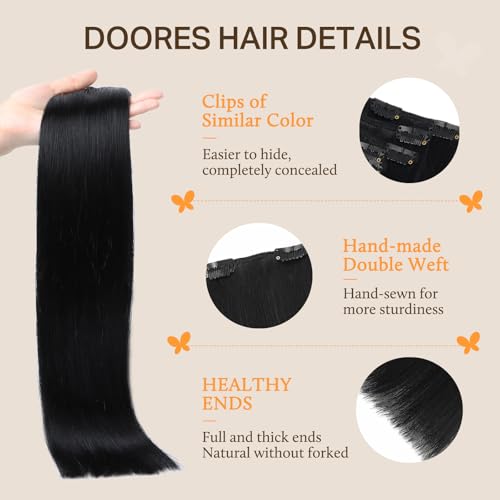 DOORES Clip in Hair Extensions Real Human Hair, Dark Brown 150g 9pcs 20 Inch, Clip in Extensions Real Natural Weft for Women Thick Silky Straight Weft