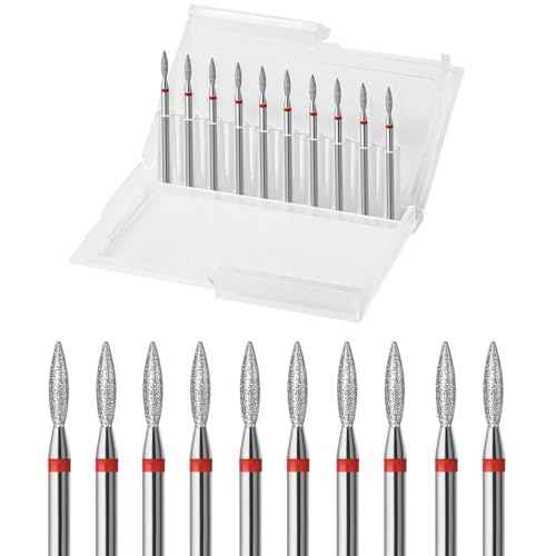 10pcs Diamond Flame Cuticle Drill Bits Set, Professional Cuticle Nail Drill Bits for Dead Skin 3/32'' Nails Dry Manicure Pedicure Shape Remove Nail Salon Tools(Fine-F)