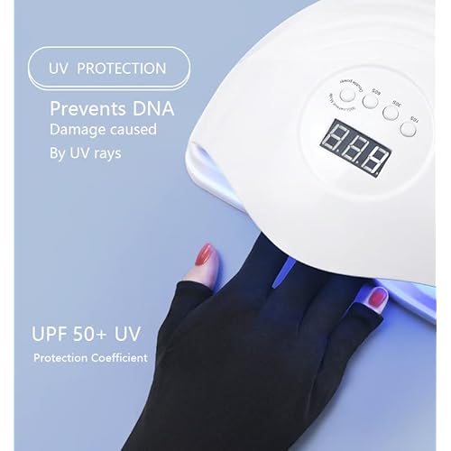 Anti UV Gloves for Gel Nail Lamp, Professional UV Protection Gloves for Manicures, Fingerless Gloves for Protecting Hands from Nails UV Light (Black)
