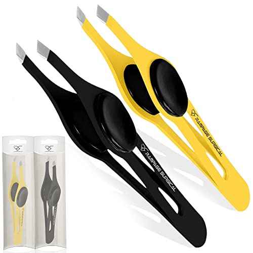 Professional Eyebrow Tweezers Slanted Tip Stainless Steel 2,3xPcs Set, Non-Slip Grip Slant Tip Tweezers for Facial Hair, Plucking Removing Ingrown Hairs, Tweezer for Women Men (Black&Yellow)