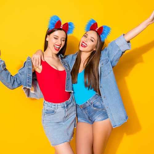 Halloween Blue and Red Bow Headband Large Furry Hair Bow Headband Fuzzy Pom Hairband for Women Girls Holiday Party