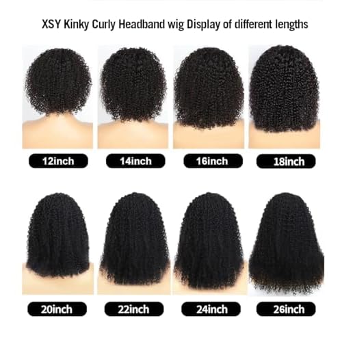 XSY Headband Wig Human Hair for Black Women Kinky Curly Headband Wig Glueless Brazilian Hair None Lace Front Wigs 150% Density Half Wigs Natural Colour 150% Density (22inch)