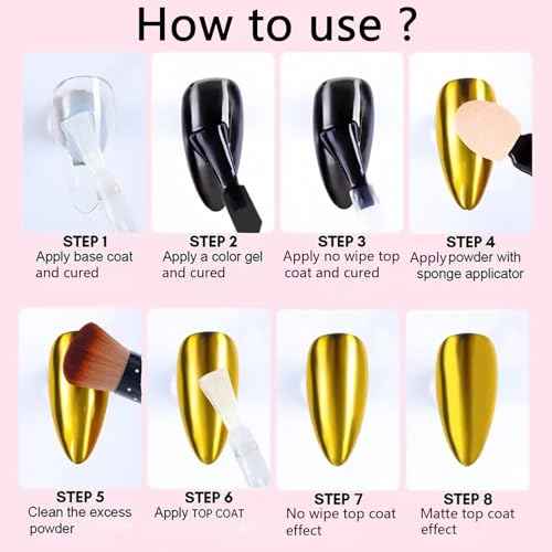 Holographic Mirror Gold Nail Chrome Powder Effect Metallic Dust Sequins UV Gel Gold Chrome Nail Powder Pigment for Nail Art Decoration, Gold Chrome Powder for Nails