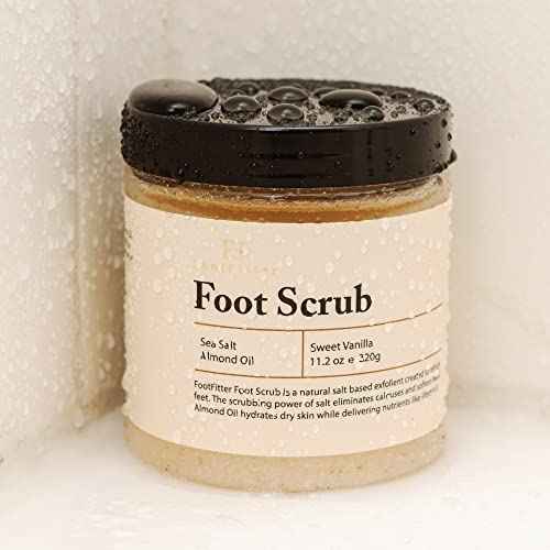 FootFitter Natural Foot Scrub with Sea Salt, Deep Exfoliating Foot Care for Dry Skin, Calluses, and Cracked Heels, Smooths Dry Feet (Made in Germany) Sweet Vanilla Scent