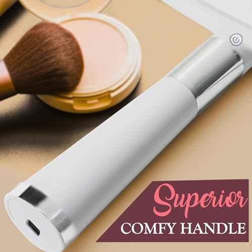 MIRRORVANA Lighted Travel Hand Mirror with Comfy Handle and Detachable Stand - Portable, Thin and Lightweight Design - Rechargeable with 3 LED Light Settings - 9" x 13" (White)