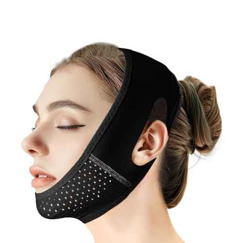 Reusable V Line Lifting Mask with Chin Strap, V Shaped Face Mask for Sagging, Jaw Exerciser (Black)