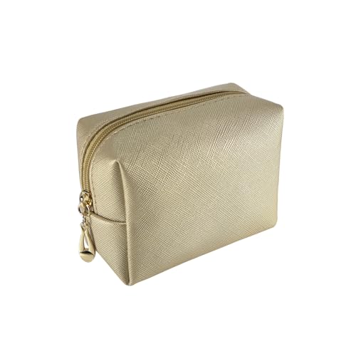Small Makeup Bag Portable Cosmetic Bag for Women Makeup Pouch Waterproof Toiletry Bag for Travel (Gold, Mini)