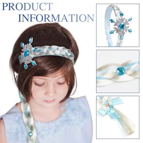 Princess Rapunzel Long Braided Wig Headbands Princess Dress up Wigs Hairpiece with Flowers for Halloween Christmas Party Costume Hair Accessories,Blue