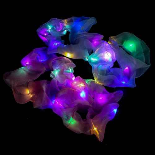 LED Light Up Scrunchies Hair Ties - Halloween & Christmas Pink White Scrunchie, 3 Light Modes, Glow in the Dark, Girls' Hair Accessories, Perfect for Parties, Raves, Festivals & Spooky Season