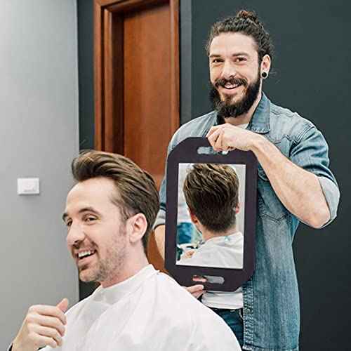 Barber Mirror Handheld Foam, Salon Large Foam Hand Mirror with Double Handle, Square Barbershop Handheld Mirror, Black