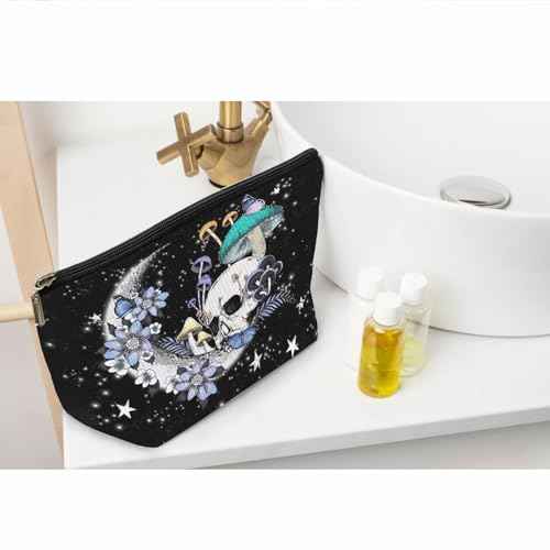 Ayxvt Gothic Hippie Skull Moon Mushroom Botanical Leaf Starry Night Corduroy Cosmetic Bag Decorative Women's Makeup Bag Zipper Pouch Travel Toiletry,Gifts for Skull Lovers Women Girls£¨Corduroy£©