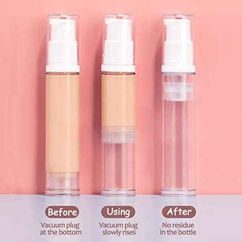 BlingKingdom 3pcs 10Ml Empty Airless Pump Bottle Refillable Clear Travel Lotion Pump Containers Vacuum Cosmetic Container Vacuum Press Pump Bottles for DIY Foundation, Gel, Essence, Moisturiser