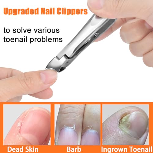 Nail Clippers Men, Toe Nail Clippers for Thick Nails for Seniors, Professional Large Heavy Duty Fingernail Clipper, 16mm Wide Mouth Long Handle Finger Nail Cutter with Glass Nail File Set