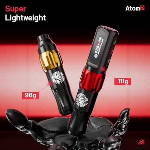 Dragonhawk Atom2 Cordless Tattoo Gun Kit - Lightweight & Silent Rotary Tattoo Machine Gun 20 Cartridge Needles 2 Batteries Multiple Modes Complete Tattoo Kit for Beginners