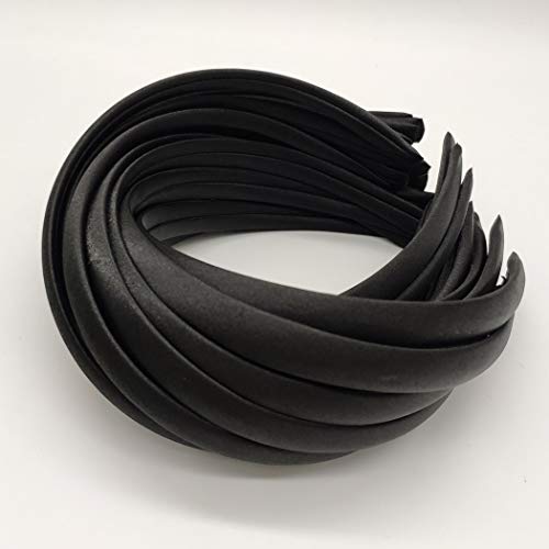 20pcs 15mm Wide Satin Fabric Covered Ribbon Flexible Headband Hairband Hair Band For Girls Women DIY Craft (Black)