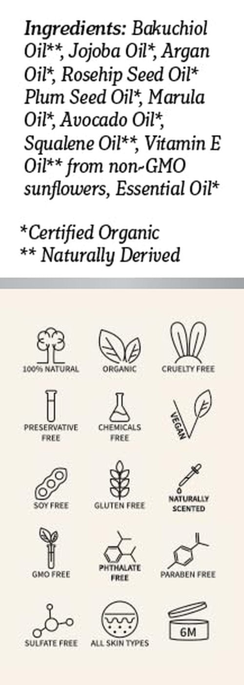 Gaia Body Care 5% Bakuchiol Oil Organic - Anti Aging, Anti Wrinkle, Reduces Fine Lines, Smooths Skin, Hydrates - Botanical Vegan - Natural Retinol Alternative Facial Oil (3.5oz, Unscented)