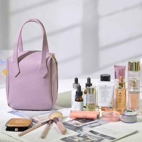 Makeup Bag, Cosmetic Bag Travel, Large Capacity Portable Make up Traveling Organizer Bag, PU Leather Cosmetic Bag with Zippers Handle Compartments, Travel Toiletry Bag for Women Teens Girls