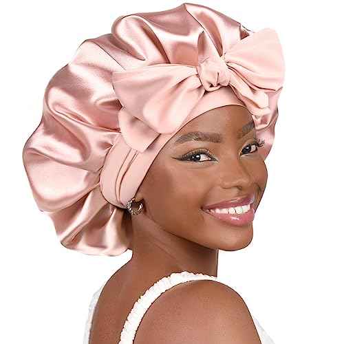 YANIBEST Silk Bonnet for Sleeping Women Adjustable Double Layer Satin Bonnet Reduce Friction Prevent Frizz Natural Curly Hair