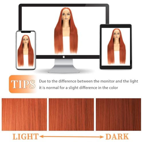 20 Inch Ginger Orange Lace Front Wigs Human Hair Pre Bleached 200% Density 13x6 HD Straight Lace Front Wigs Pre Plucked with baby Hair