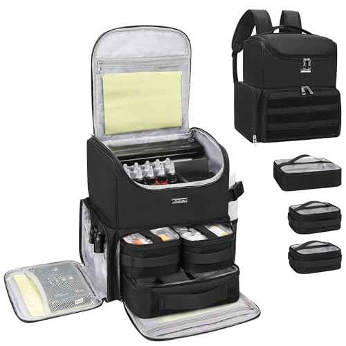 Relavel Tattoo Travel Case, Large Tattoo Bag Backpack with 3 Clear Bags for Tattoo Stencil Printer, Equipment and Supplies Travel Carring Case with Adjustable Dividers & Easy to Clean Lining, Black