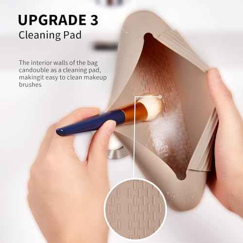 Silicone Makeup Brush Holder Travel Cosmetic Bag£ºSoft Portable Cosmetic Face Brushes Holder with Upgrade Anti-Fall Out Magnetic Closure, Large Travel Makeup Brush Case - Walnut
