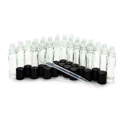 Vivaplex 24, Clear, 10 ml Glass Roll on Perfume Bottles with 3 ml Dropper