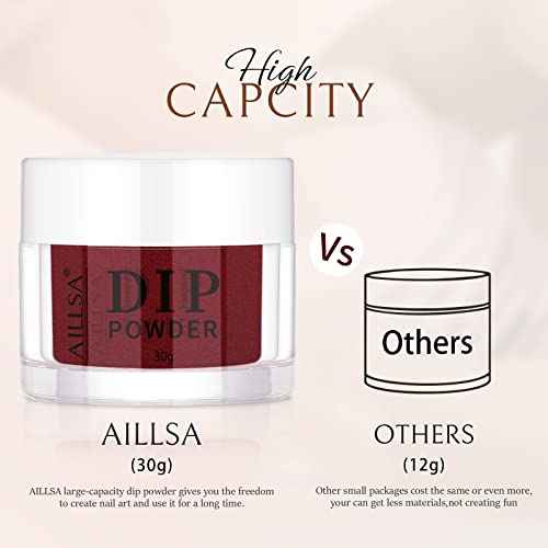 AILLSA Dip Powder Wine Red for Valentine's Day, Red Dip Powder Nail 1 Oz Burgundy Nail Dipping Powder French Nail Art for Starter Manicure Salon DIY at Home, Fall Winter Dip Powder Colors for Women