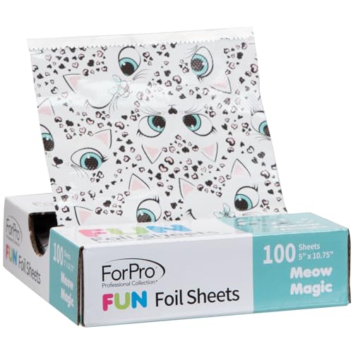 ForPro FUN Meow Magic 5" Foil Sheets, Aluminum Foil, Pop-Up Foil Dispenser, Hair Foils for Color Application and Highlighting Services, Food Safe, 5¡± W x 10.75¡± L, 100-Count