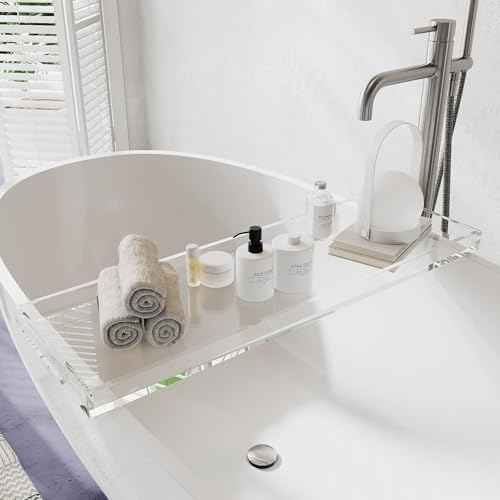 Bathtub Tray Table, Clear Acrylic, Anti-Slip Bath Caddy, 32.3 * 7.87 * 1.18in
