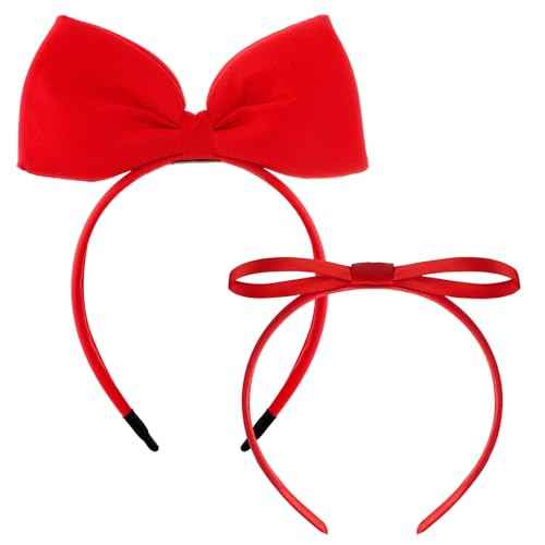 2Pcs Big Red Bow Headband Women Girls Cute Princess Hair Accessories for Halloween Costume Christmas Party