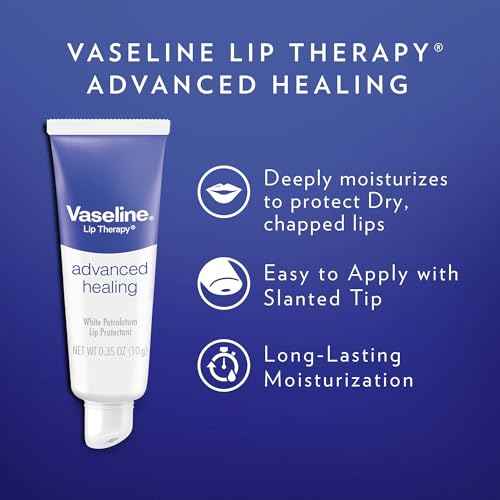 Vaseline Lip Therapy Advanced Healing 3-Pack ? White Petroleum Moisturizing Lip Balm for Extremely Dry Lips, 0.35 Oz Ea
