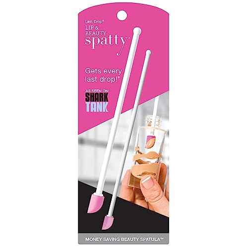 Spatty Lip Gloss and Mini Makeup Spatula (6 Inch Pink combo pack) Shark Tank Mom Made Scrapes Last Drop of Lipstick, Foundation, Lotion, Cosmetics, Beauty Products With Two Unique Spatula Head Sizes