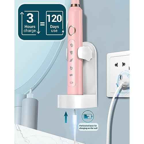 Rtauys M5 Sonic Electric Toothbrush for Adults and Kids - Rechargeable Electric Toothbrush Kids Ages 12+ and Adults with 8 Brush Heads & Travel Case, 120 Days Battery Life - Pink