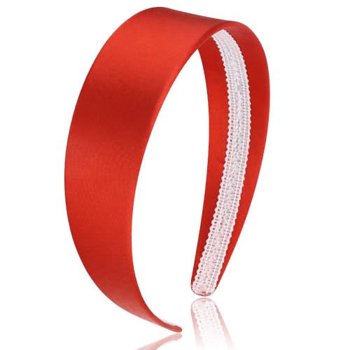 AHONEY Red Headband for Women Girls Satin Silk Headband Non Slip 1.57" Wide Plain Head Band Solid Hair Band DIY Halloween Costume Holiday Christmas Hair Accessories Gifts
