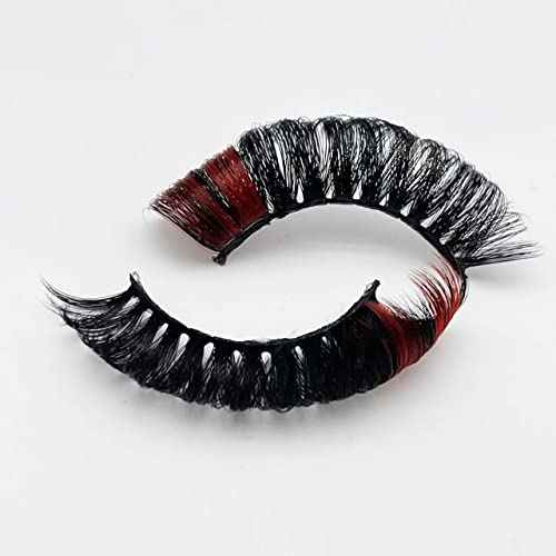 1 Pair Black Eyelashes with Red Color on the End, Tip False Eye Lash Strip, Manga Lash with Silver Glitter Highlight, Fairy Faux Mink Eyelash 18 MM for Rave Cosplay Party Tiktok Live (Red)