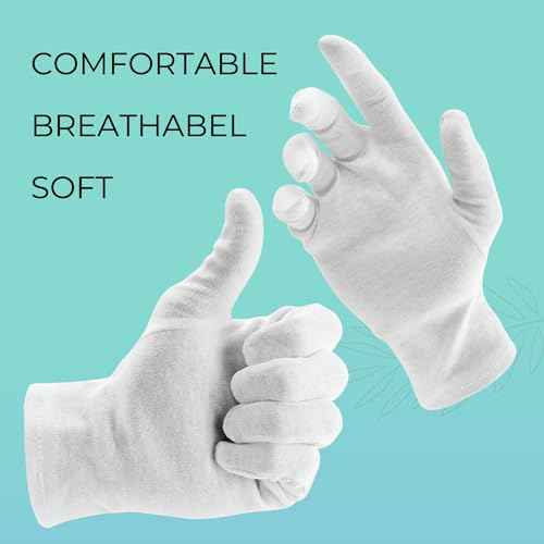 2 Pairs Cotton Gloves, White Gloves for Dry Hands, Cotton Gloves for Sleeping, Moisturizing Night Gloves, White Gloves 100% Cotton, Size M (2 Pairs)