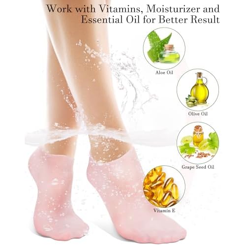 Silicone Moisturizing Socks for Women Dry Cracked Feet, Soft Gel Rubber Socks, Women Foot Care Spa Pedicure Silicone Socks for Cracked Heel and Softening Rough Skin, Calluses (1 Pair)