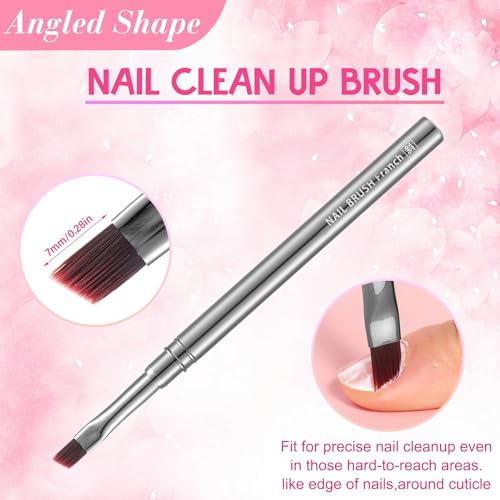 3Pcs Nail Art Clean-Up Brushes Set, Cleaning Mistake Polish On Cuticles Angled Round Flat Brush Acetone Resistant For Manicure Painting Design Cleaner Remover Tool Professional DIY