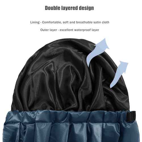 Shower Cap,100% Real Satin Lined Shower Caps,Extra Large Shower Cap for Women Reusable Waterproof,Adjustable Size&Long Hair Bath Caps