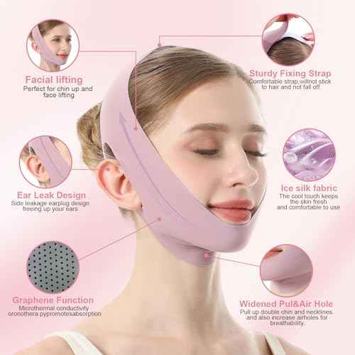 V Line Lifting Face Mask for Sleeping, Reusable Double Chin Reducer for Women, Jaw Exerciser for Face Slimming and Sagging Prevention, Medium