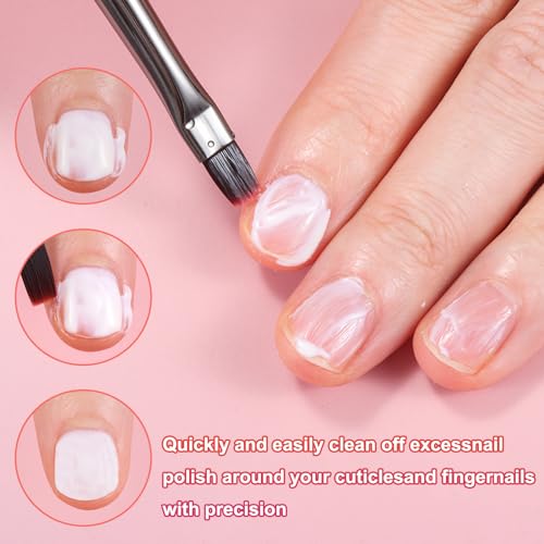 3Pcs Nail Art Clean-Up Brushes Set, Cleaning Mistake Polish On Cuticles Angled Round Flat Brush Acetone Resistant For Manicure Painting Design Cleaner Remover Tool Professional DIY