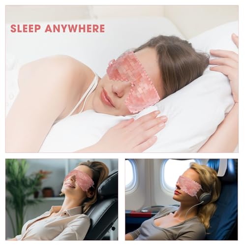 Rose Quartz Eye Mask - with Adjustable Strap for face 100% Natural Gemstone Jade Sleep Mask for Hot & Cold Anti Aging Therapy
