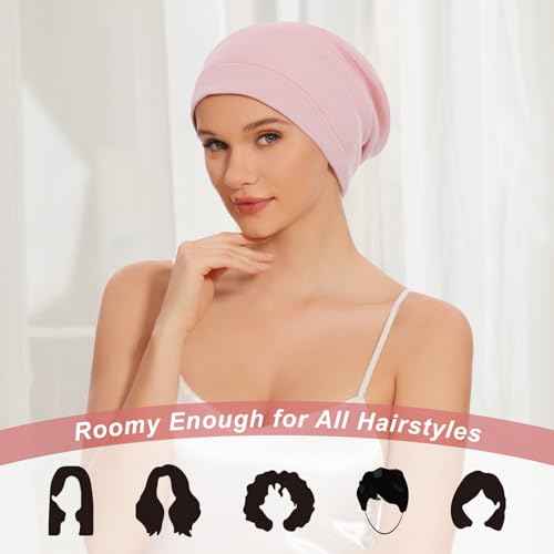 Silk Bonnet for Sleeping Women, Adjustable Silky Satin Lined Sleep Cap, Silk Hair Wrap Slouch Beanie Hat