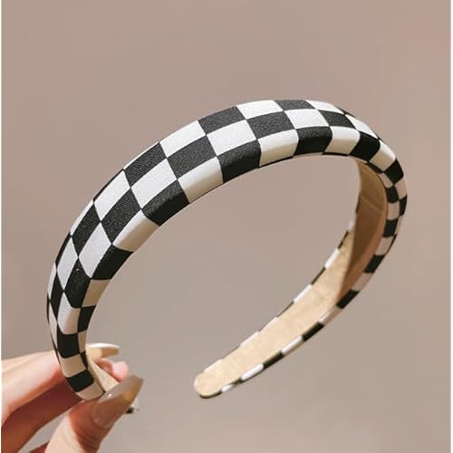 Checkerboard Headbands Black and White Headbands Checkered Padded Headband for Women Girls Christmas Party Hair Accessories