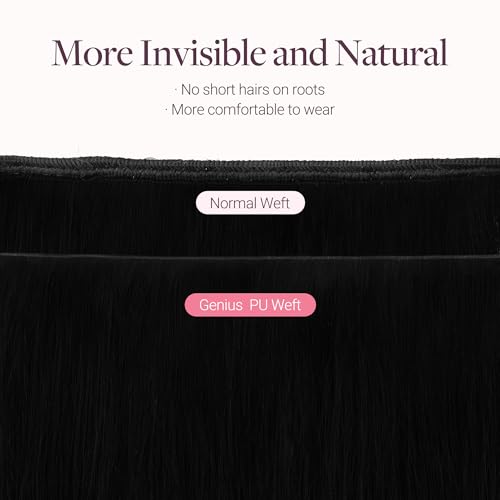 GOO GOO Tape In Weft Hair Extensions Human Hair, Genius PU Long Weft Tape In Hair Extensions Real Human Hair, Silky Easy to Use, 1 Jet black 22 inch 60g