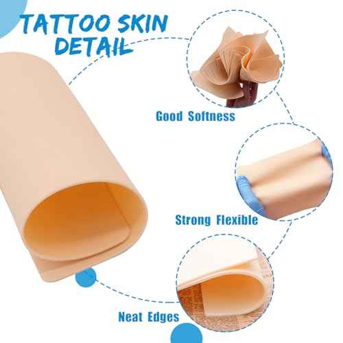 Tattoo Fake Skin - Combofix 15Pcs Double Sided Blank Tattoo Practice Skin Fake Skin, 7.4x5.6in Soft Practice Skins Fake Eyebrow for Beginners and Experienced Artists (Soft Silicone)