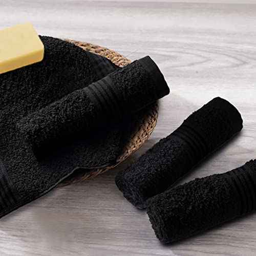 Belizzi Home Ultra Soft Cotton Washcloths, Contains 12 Piece Face Cloths 12x12 inch, Ideal for Everyday use Face Towels, Compact & Lightweight Multi Purpose Washcloths - Black