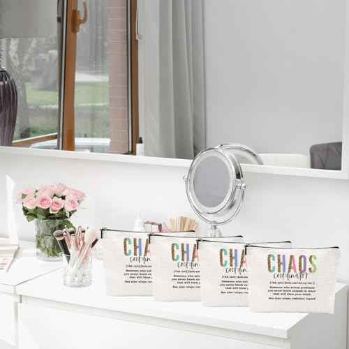 4pcs Chaos Coordinator Makeup Bag Chaos Coordinator Gifts for Women Cosmetic Bag, Thank You Gifts for Women Her Moms Manager Colleagues Retirement Boss Gift, Makeup Pouch Zipper Bags