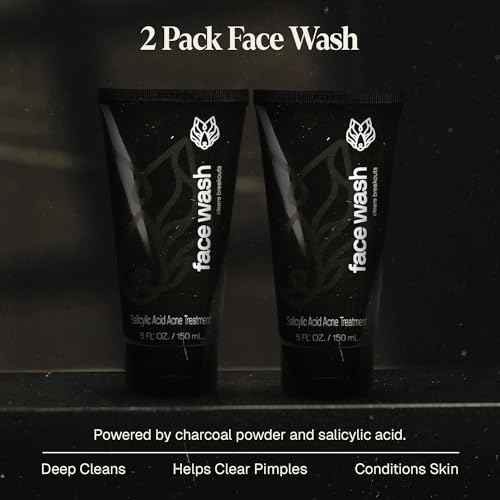 Black Wolf Men¡¯s Charcoal Powder Face Wash - 5 Fl Oz, 2 Pack - Facial Cleanser Removes Unwanted Impurities from Your Skin & Soothes Irritation
