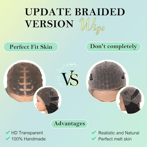 18" 13x8 Inch HD Lace Front Boho Box Braided Wigs Short Knotless Braid Wig for Women Full Braided Lace Front Wig With Baby Hair Balck Natural Color